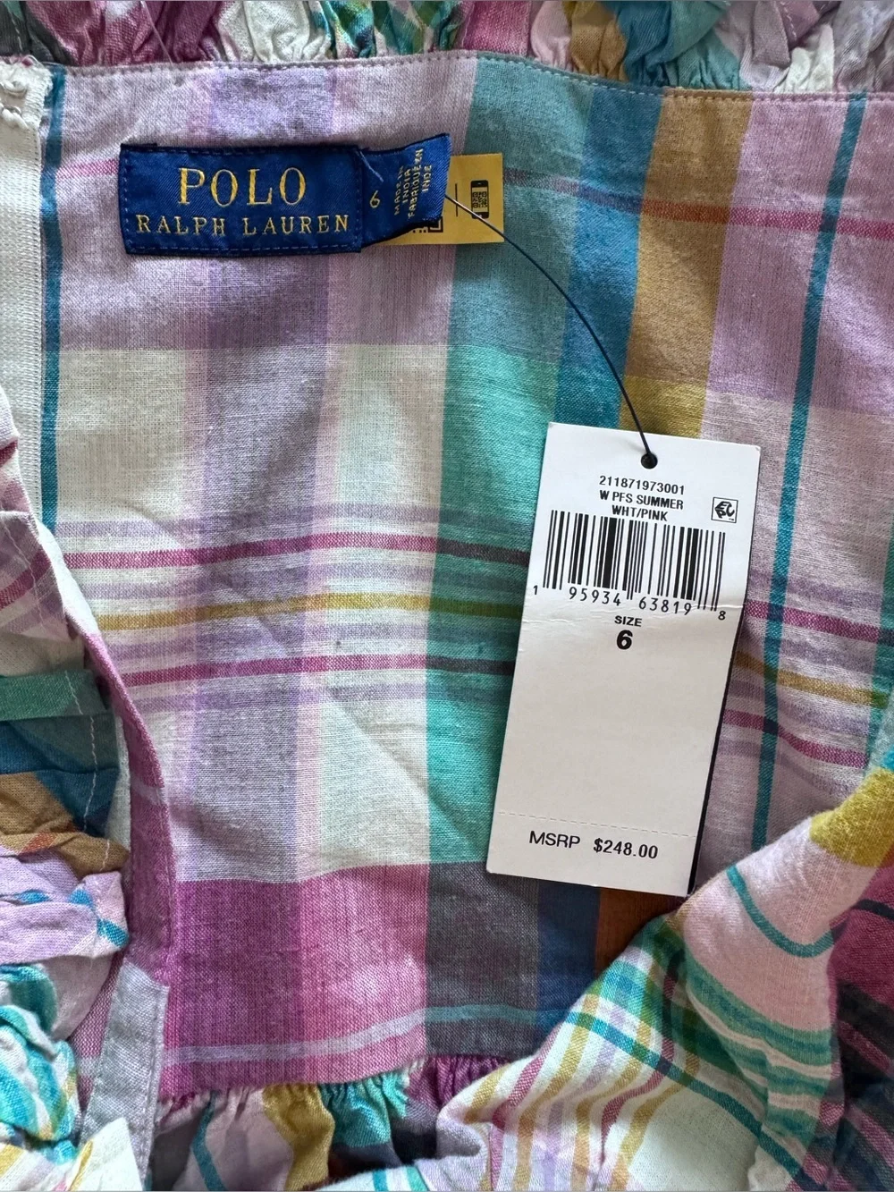 NWT POLO RALPH LAUREN SPAGHETTI STRAP RUFFLE MIDI PLAIDS FIT&FLARE DRESS SIZE 6